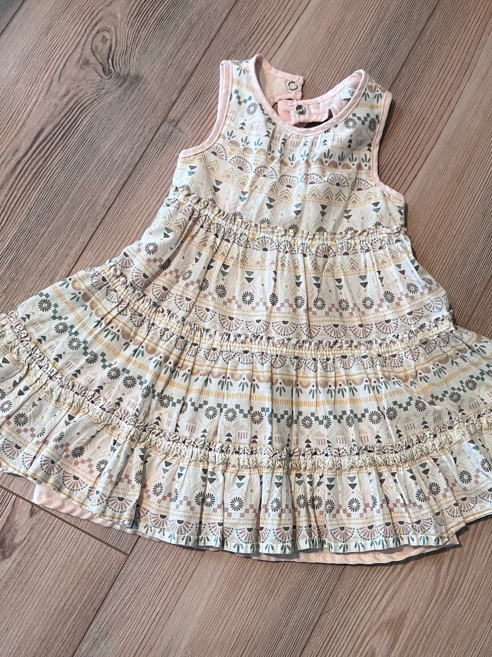Rachel Zoe Cream Tiered Floral-Print Dress with Pink Trim